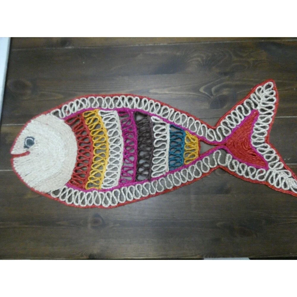 DollsofIndia Woven Banana Fiber Ratan Fish Raffia Placemat Trivet Multicolor 22